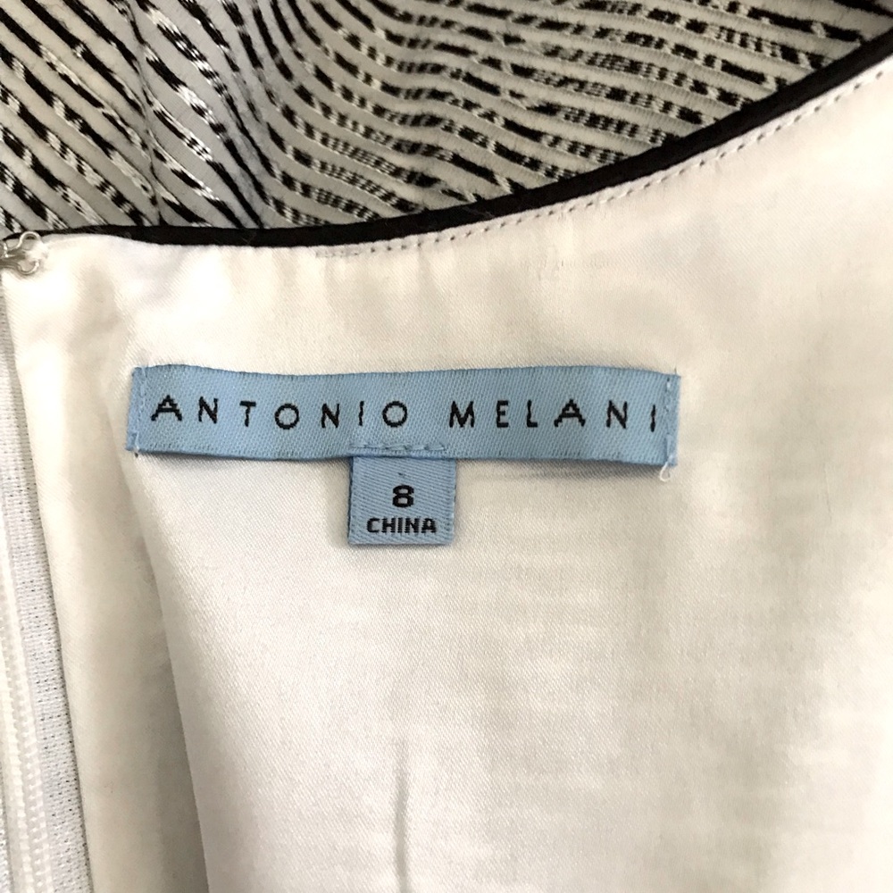 Antonio Melani Sleeveless Black White Lined Grosgrain Waist Shift Dress Size 8 - Picture 13 of 13